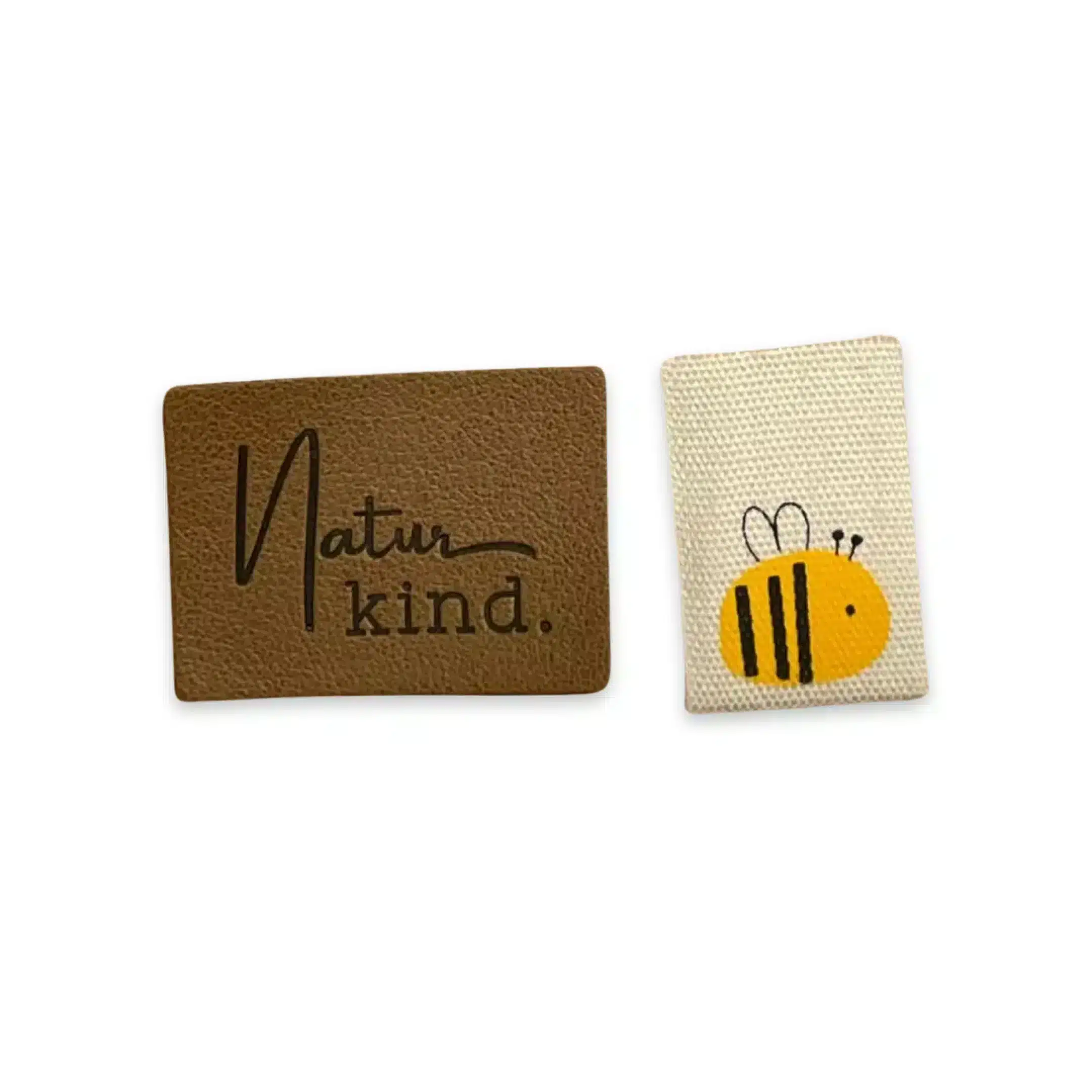 1Set Baumwoll Label "Biene" und Iron-on Lederlabel "Naturkind"