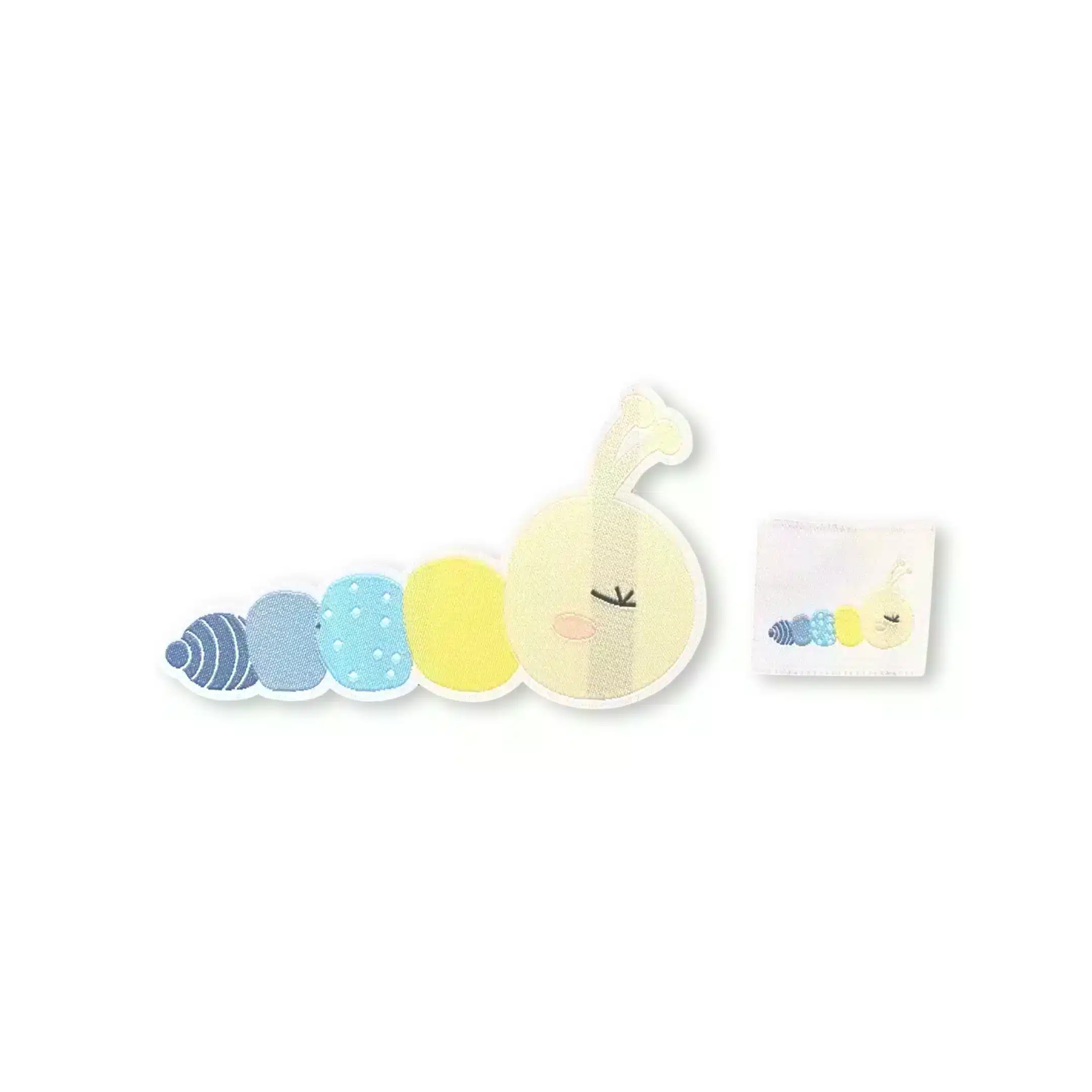 1Set Iron-on Web-Patch "Raupe Kontur blau" und Weblabel "Raube blau"