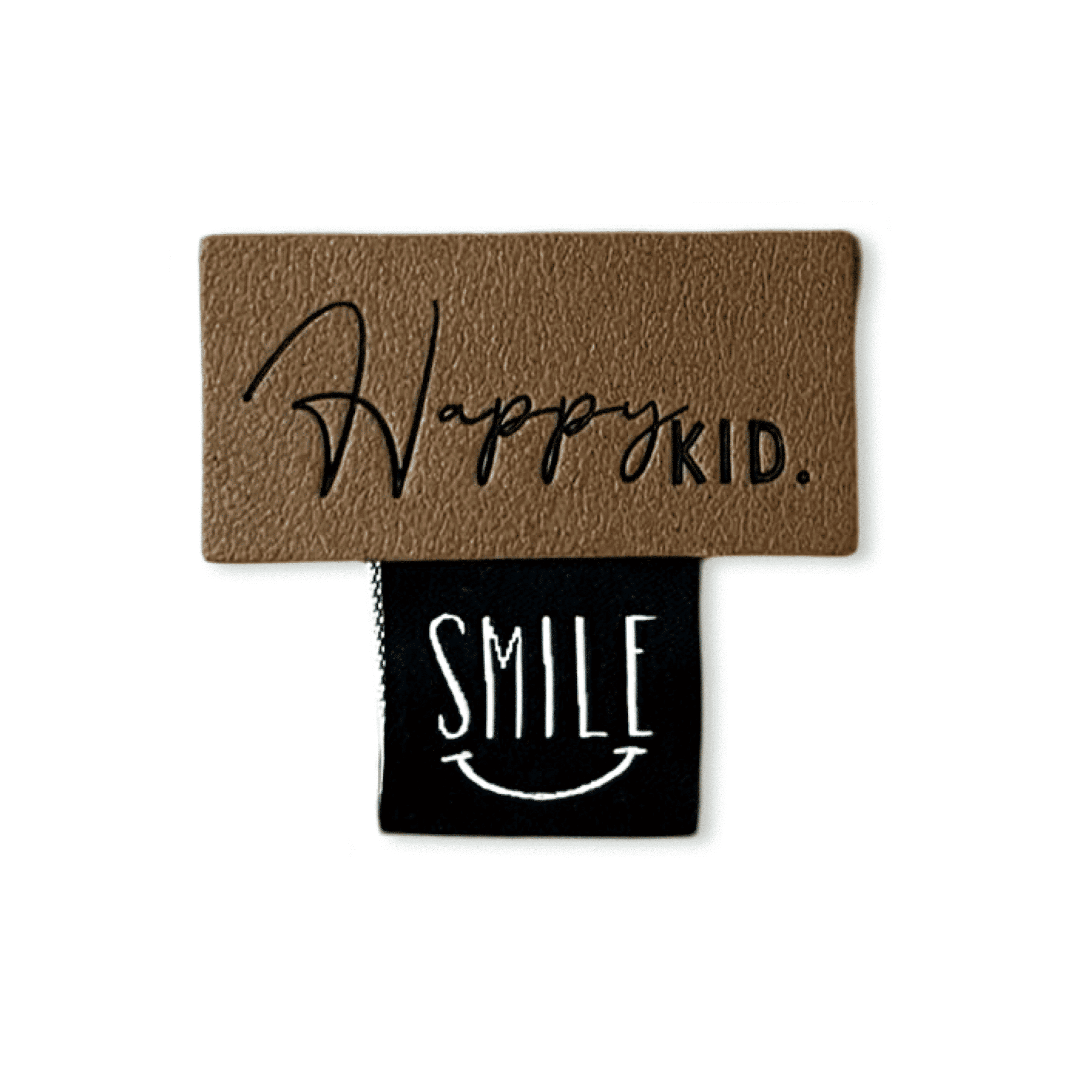 1Set Iron-on Lederlabel "Happy Kid" und Weblabel "smile"
