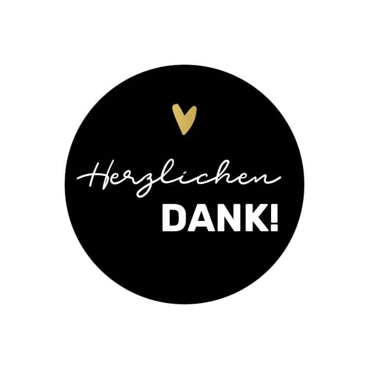 Sticker gold-Effekt Herzlichen Dank schwarz 40mm