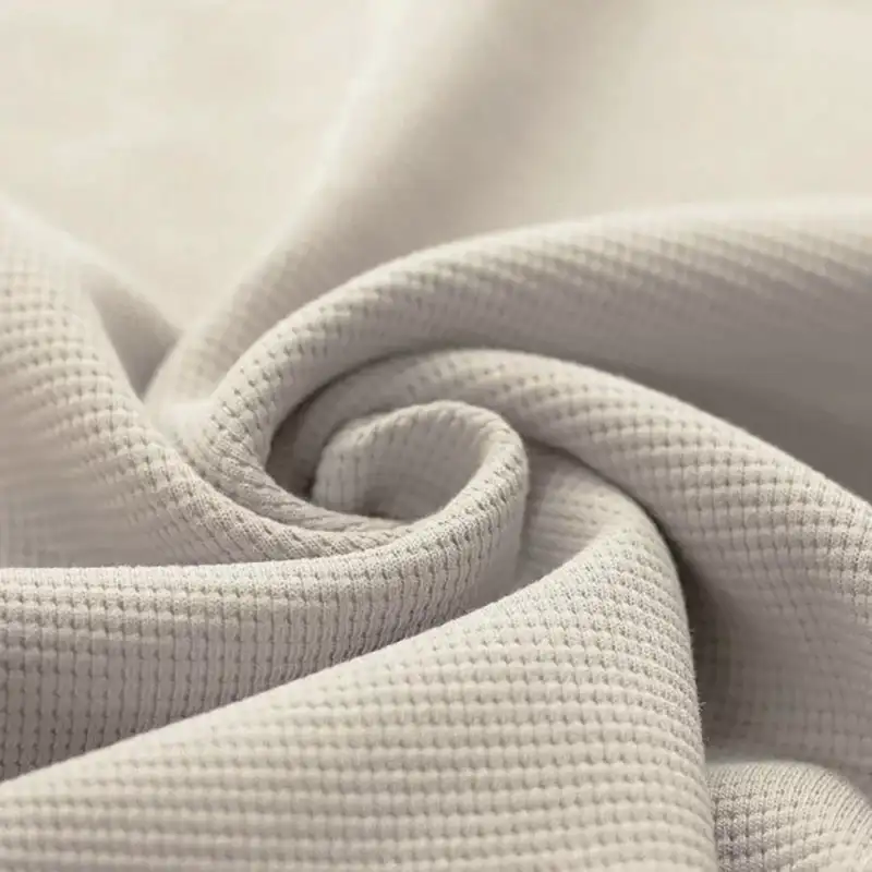 Waffelstrick-Jersey-Stoff Naturel Beige ideal zum Nähen für Baby- und Kinderkleidung.