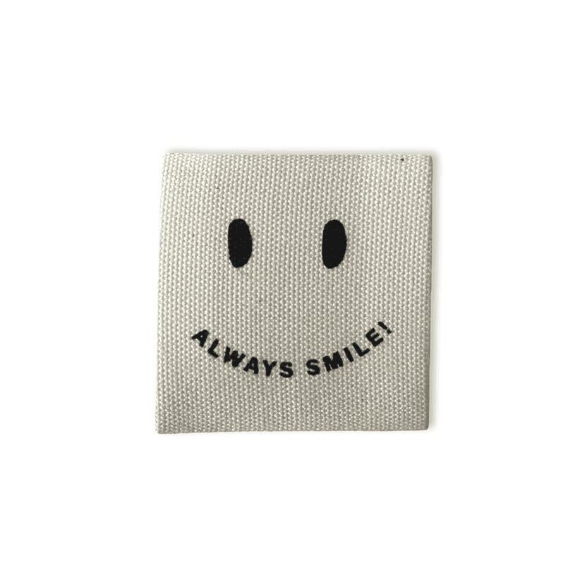 2 Baumwoll-Labels "Always smile"